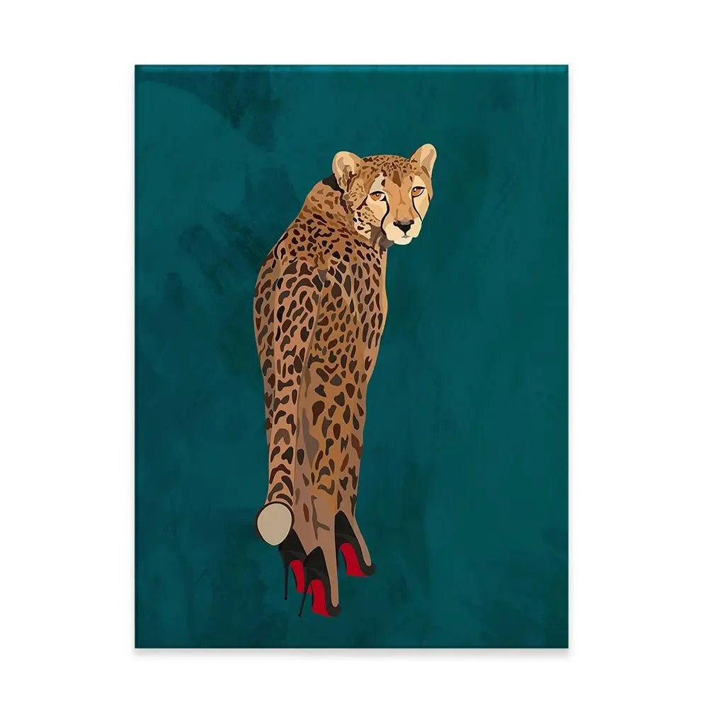 Turquoise Cheetah Wearing Heels Canvas Print Turquoise Cheetah Wearing Heels Canvas Print wall art product Sarah Manovski