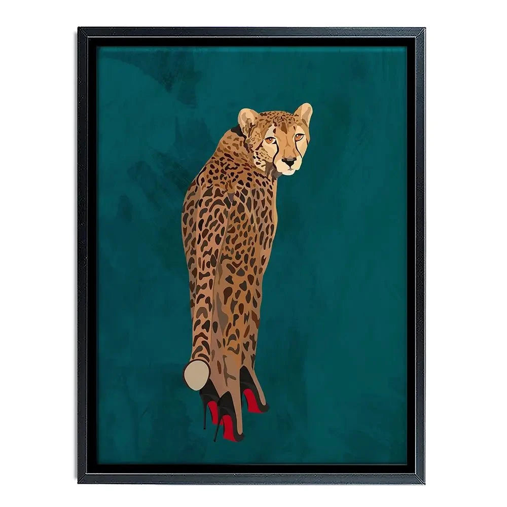 Turquoise Cheetah Wearing Heels Canvas Print Turquoise Cheetah Wearing Heels Canvas Print wall art product Sarah Manovski