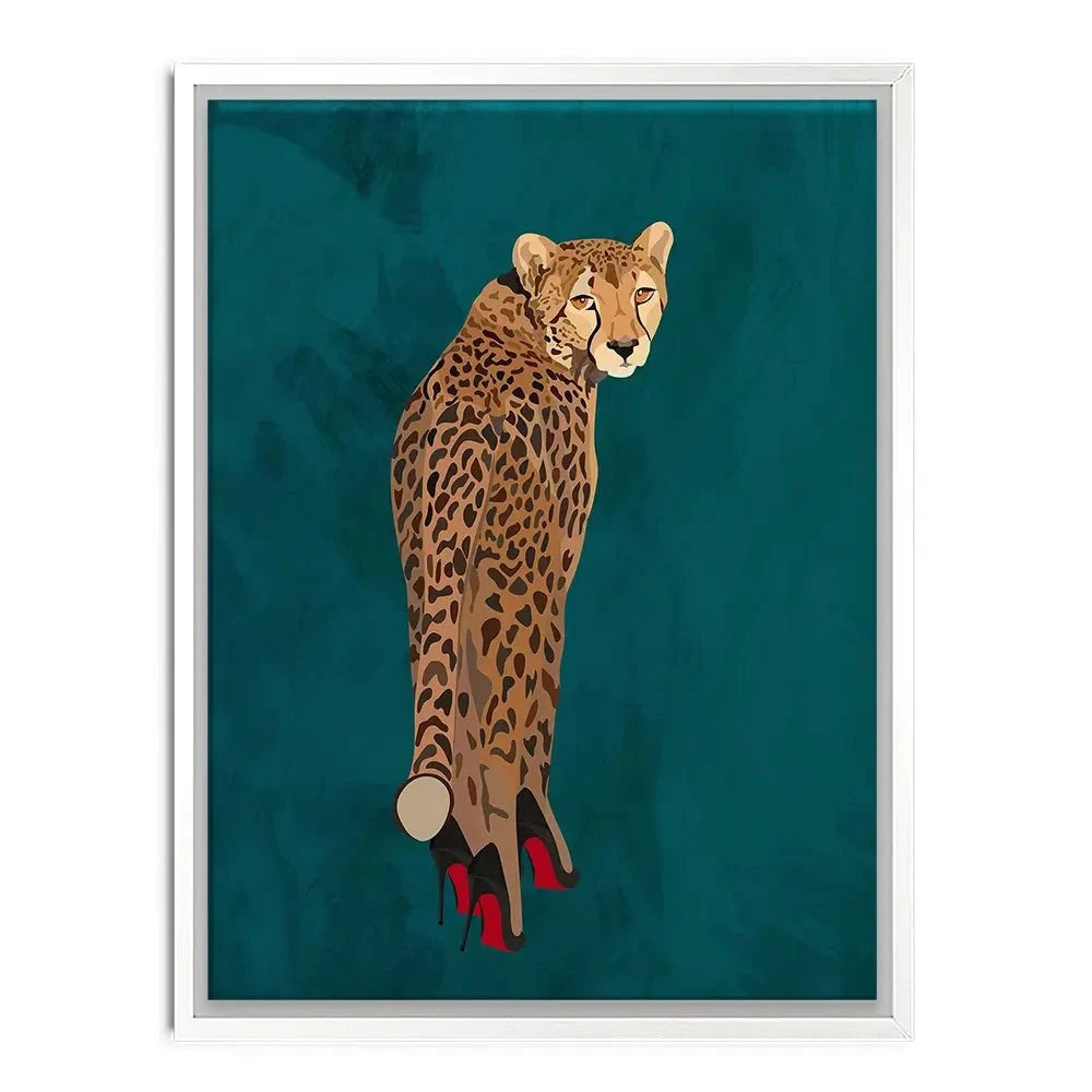 Turquoise Cheetah Wearing Heels Canvas Print Turquoise Cheetah Wearing Heels Canvas Print wall art product Sarah Manovski