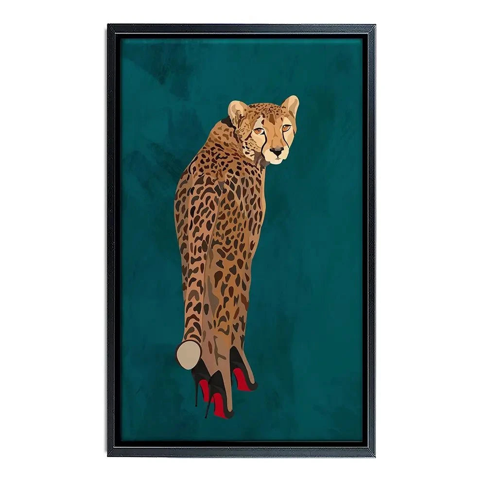 Turquoise Cheetah Wearing Heels Canvas Print Turquoise Cheetah Wearing Heels Canvas Print wall art product Sarah Manovski