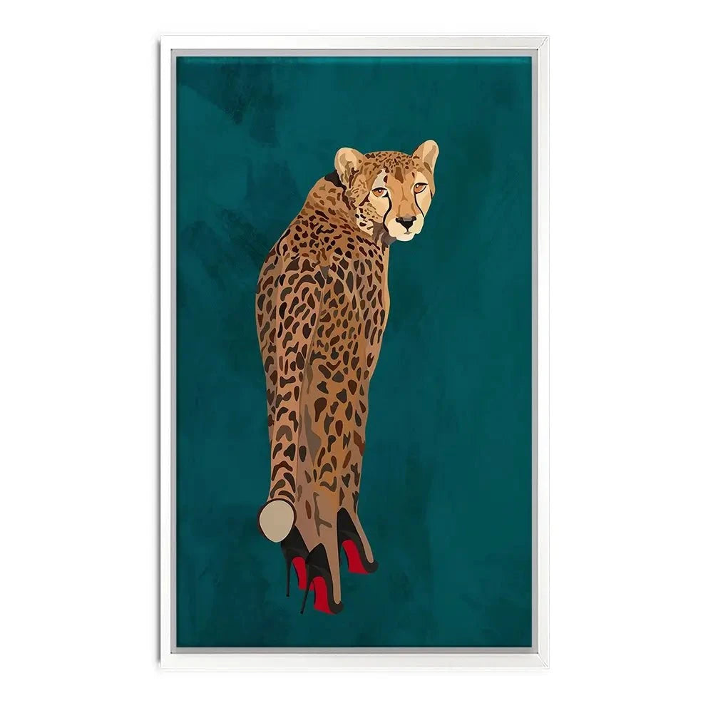 Turquoise Cheetah Wearing Heels Canvas Print Turquoise Cheetah Wearing Heels Canvas Print wall art product Sarah Manovski