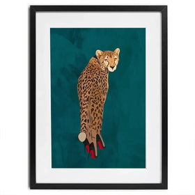 Turquoise Cheetah Wearing Heels Framed Art Print Turquoise Cheetah Wearing Heels Framed Art Print wall art product Sarah Manovski
