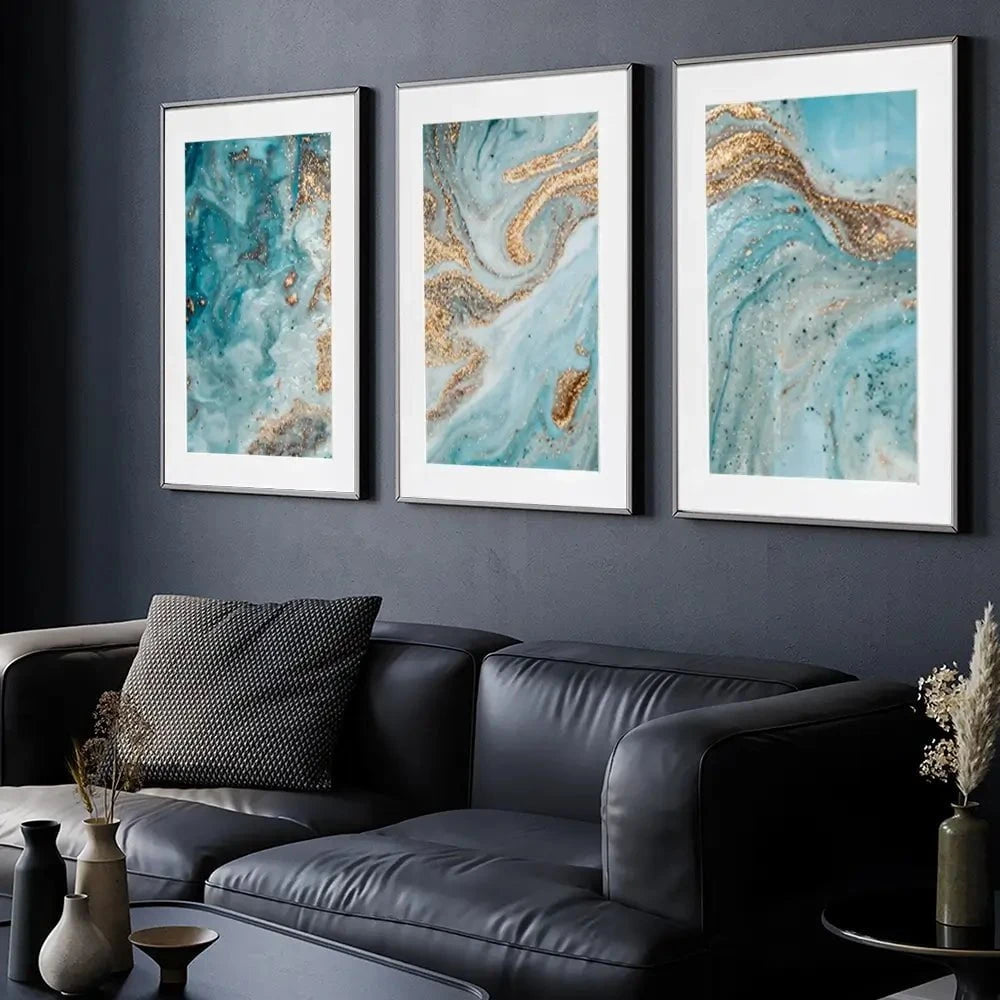 Turquoise Marble Framed Art Print Trio Turquoise Marble Framed Art Print Trio wall art product CARACOLLA / Shutterstock