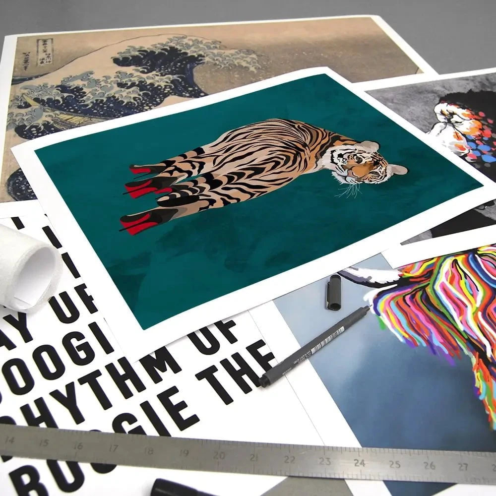 Turquoise Tiger Wearing Heels Art Print Turquoise Tiger Wearing Heels Art Print wall art product Sarah Manovski