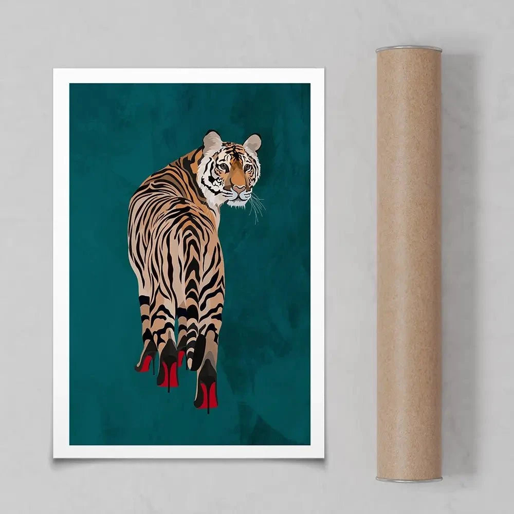 Turquoise Tiger Wearing Heels Art Print Turquoise Tiger Wearing Heels Art Print wall art product Sarah Manovski