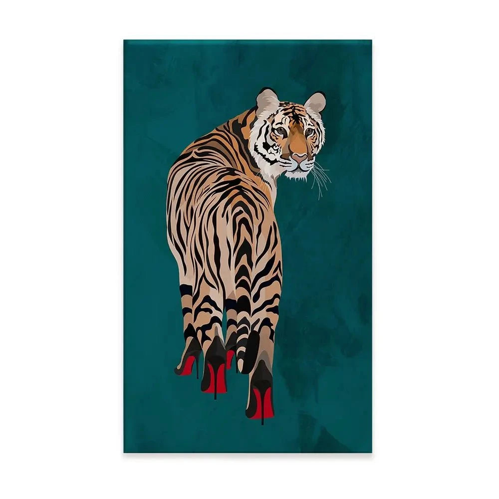 Turquoise Tiger Wearing Heels Canvas Print Turquoise Tiger Wearing Heels Canvas Print wall art product Sarah Manovski