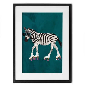 Turquoise Zebra Roller Skating Framed Art Print Turquoise Zebra Roller Skating Framed Art Print wall art product Sarah Manovski