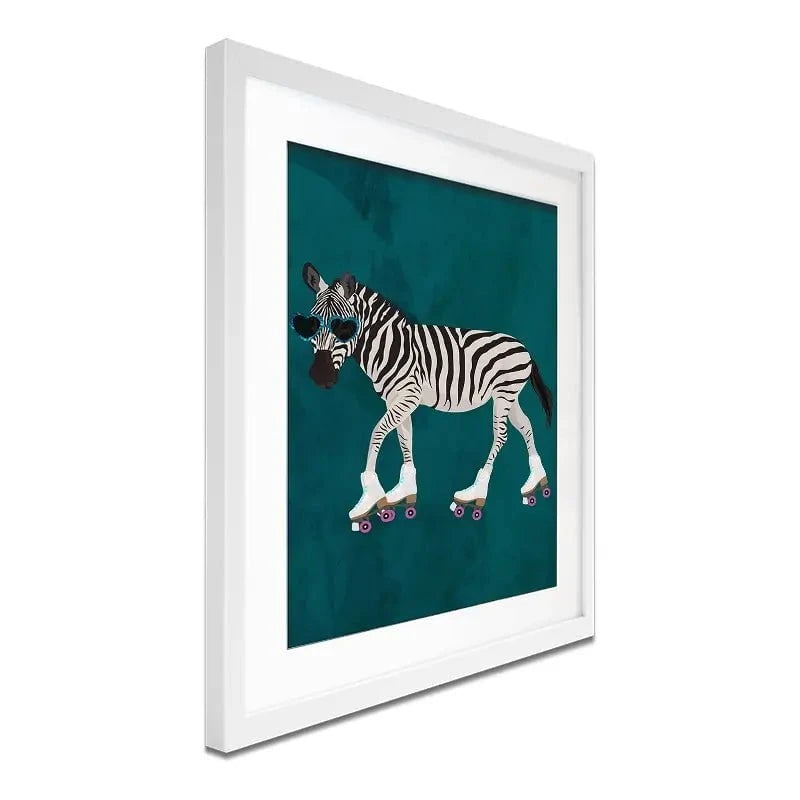 Turquoise Zebra Roller Skating Framed Art Print Turquoise Zebra Roller Skating Framed Art Print wall art product Sarah Manovski