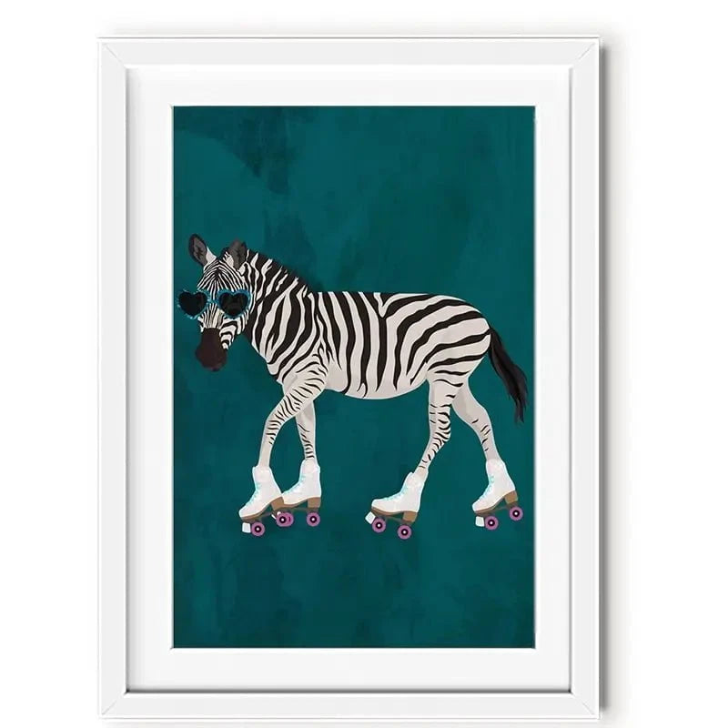 Turquoise Zebra Roller Skating Framed Art Print Turquoise Zebra Roller Skating Framed Art Print wall art product Sarah Manovski