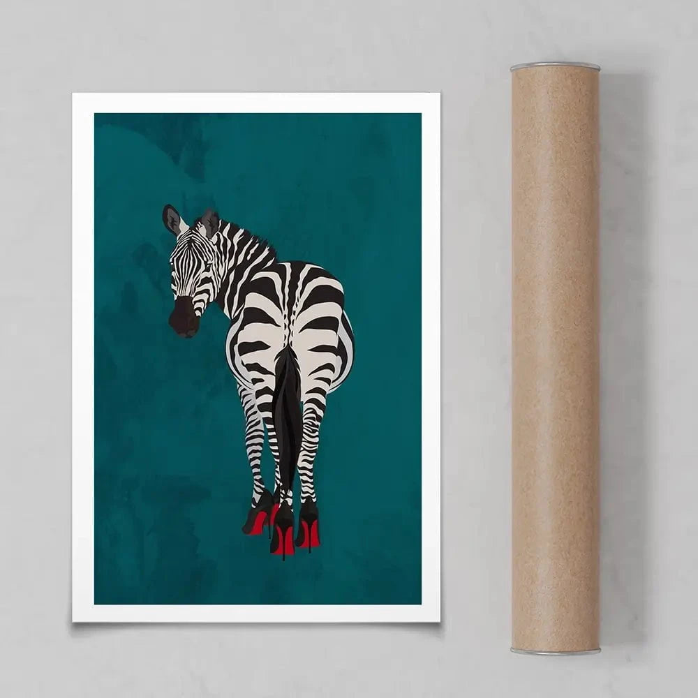 Turquoise Zebra Wearing Heels Art Print Turquoise Zebra Wearing Heels Art Print wall art product Sarah Manovski