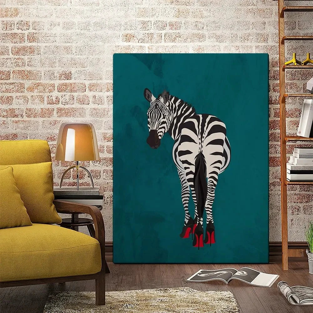 Turquoise Zebra Wearing Heels Canvas Print Turquoise Zebra Wearing Heels Canvas Print wall art product Sarah Manovski