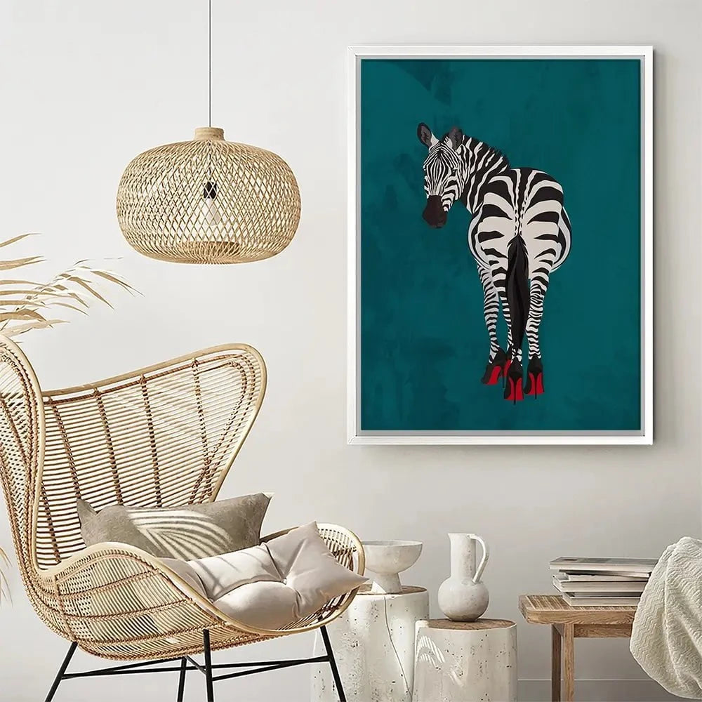 Turquoise Zebra Wearing Heels Canvas Print Turquoise Zebra Wearing Heels Canvas Print wall art product Sarah Manovski