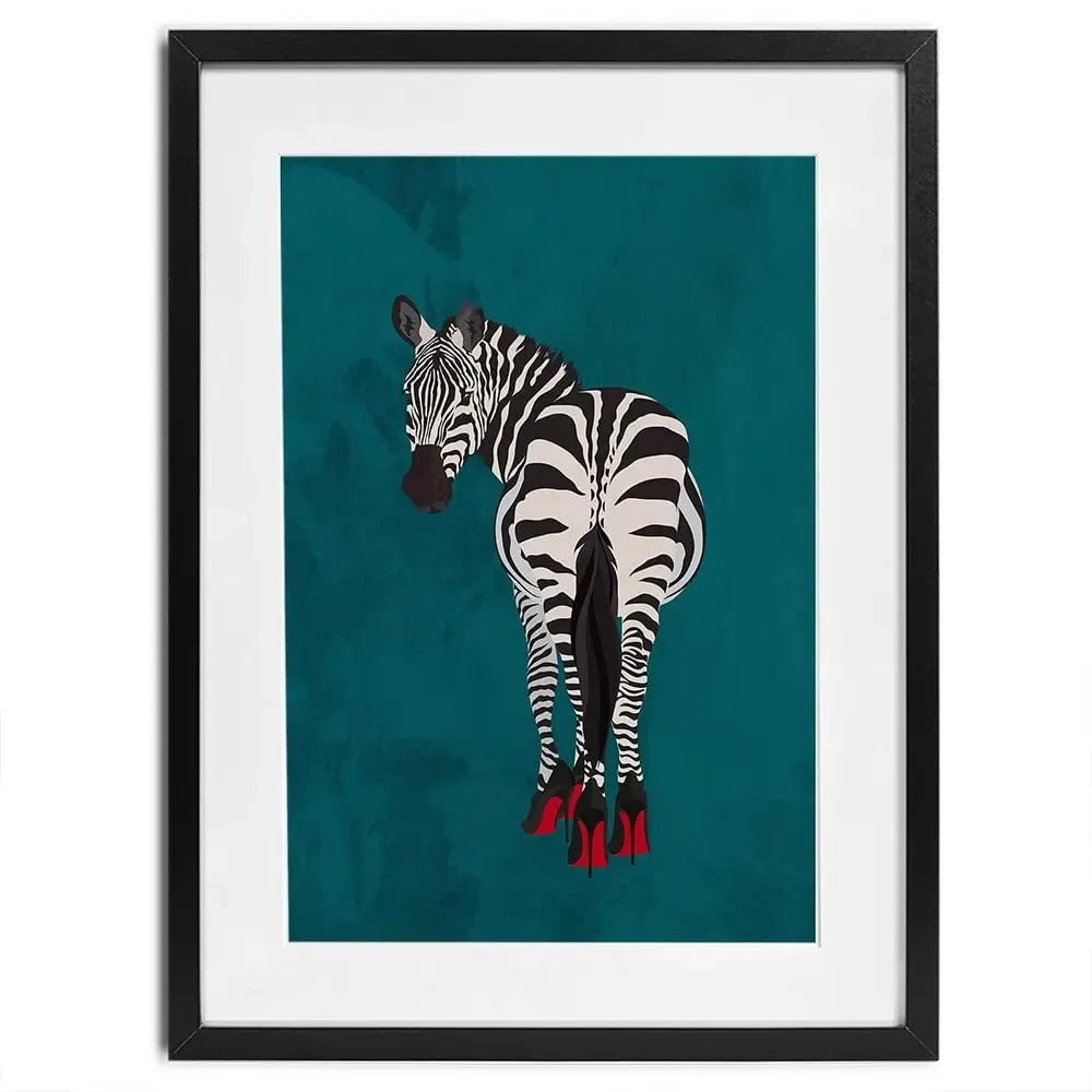 Turquoise Zebra Wearing Heels Framed Art Print Turquoise Zebra Wearing Heels Framed Art Print wall art product Sarah Manovski