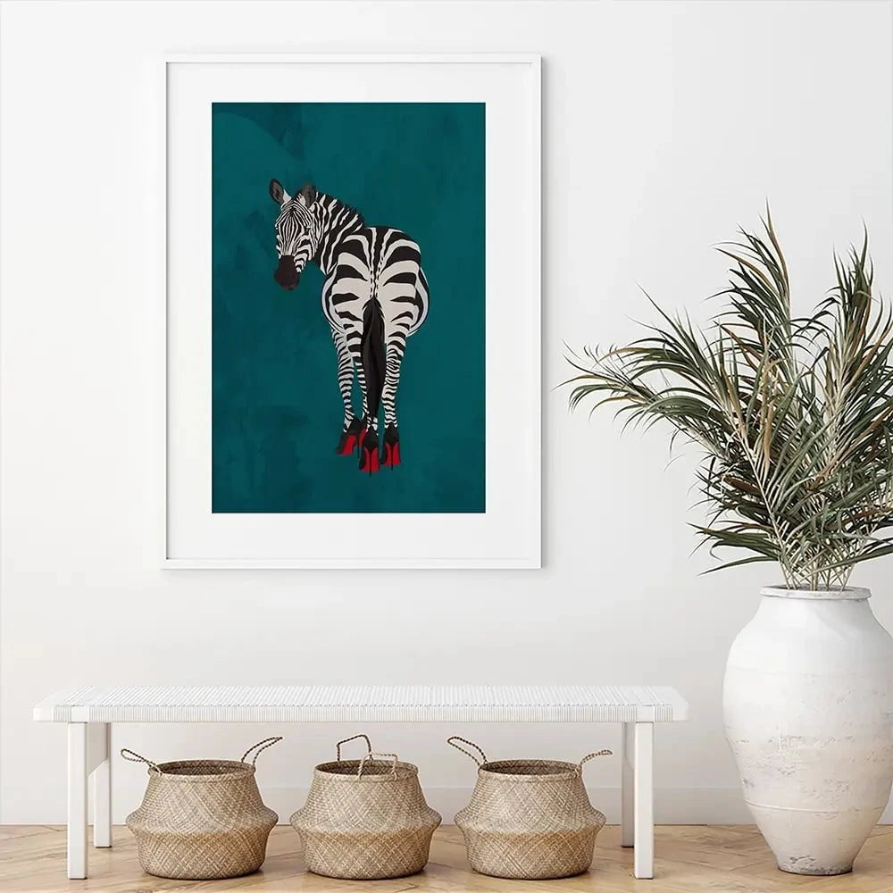 Turquoise Zebra Wearing Heels Framed Art Print Turquoise Zebra Wearing Heels Framed Art Print wall art product Sarah Manovski