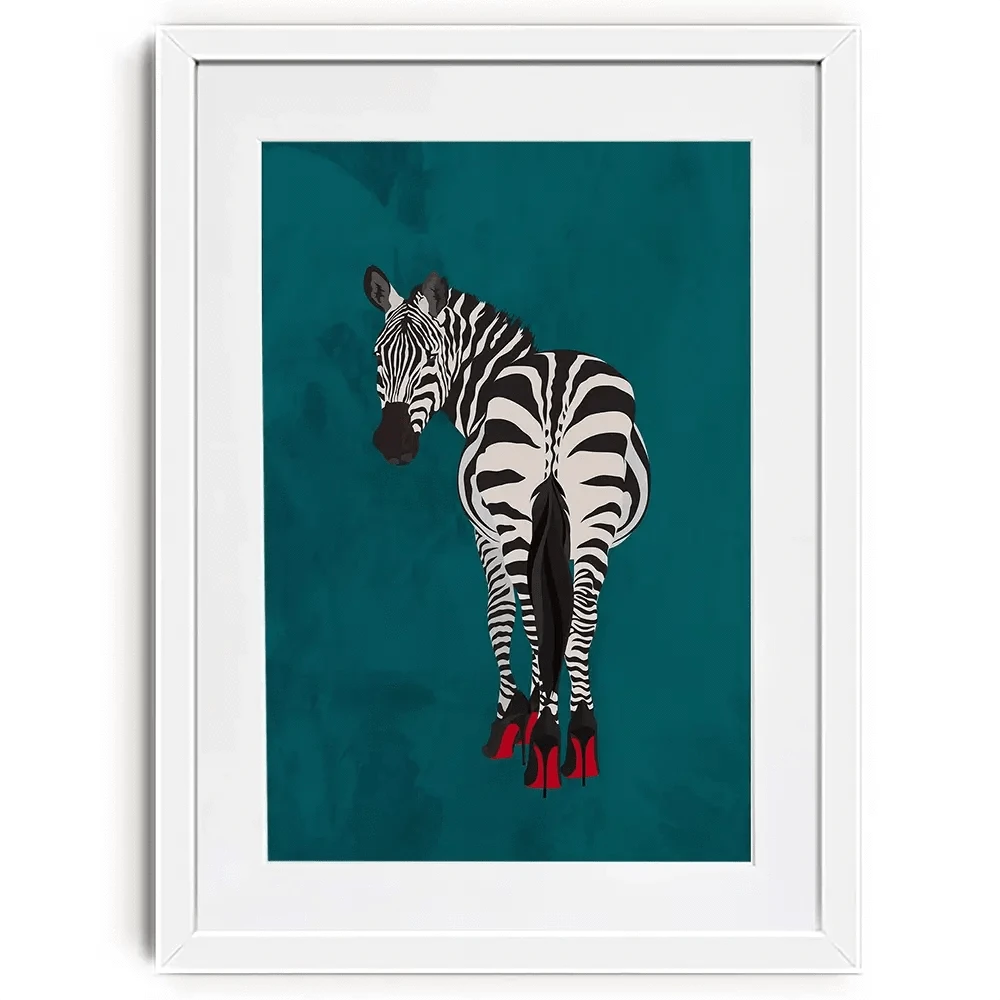Turquoise Zebra Wearing Heels Framed Art Print Turquoise Zebra Wearing Heels Framed Art Print wall art product Sarah Manovski