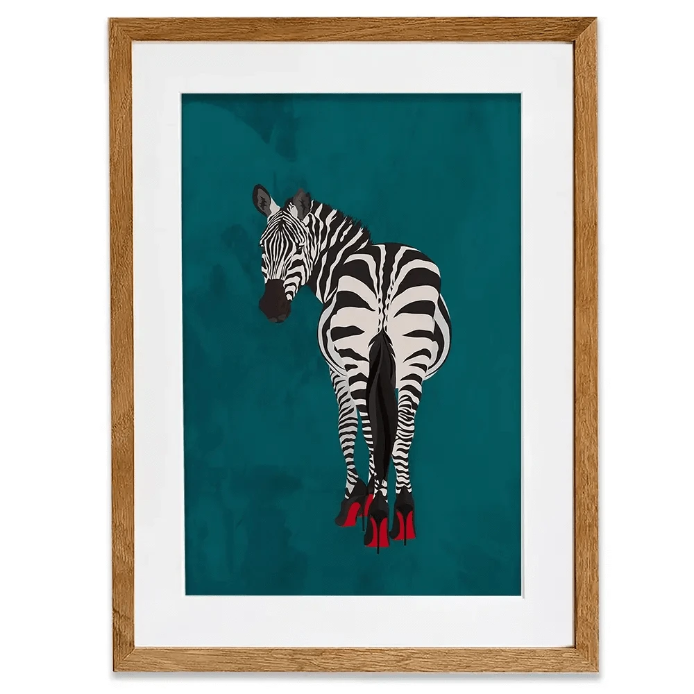 Turquoise Zebra Wearing Heels Framed Art Print Turquoise Zebra Wearing Heels Framed Art Print wall art product Sarah Manovski
