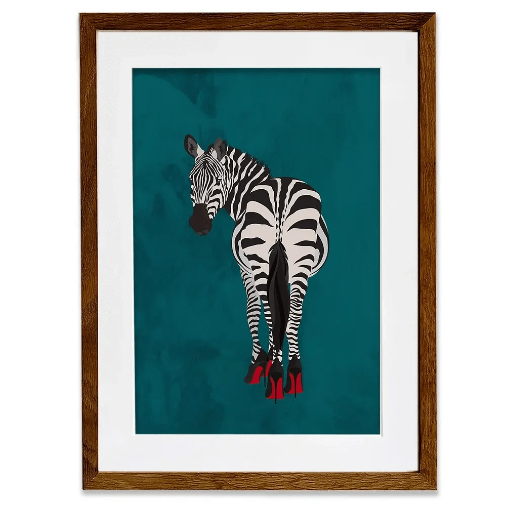 Turquoise Zebra Wearing Heels Framed Art Print Turquoise Zebra Wearing Heels Framed Art Print wall art product Sarah Manovski