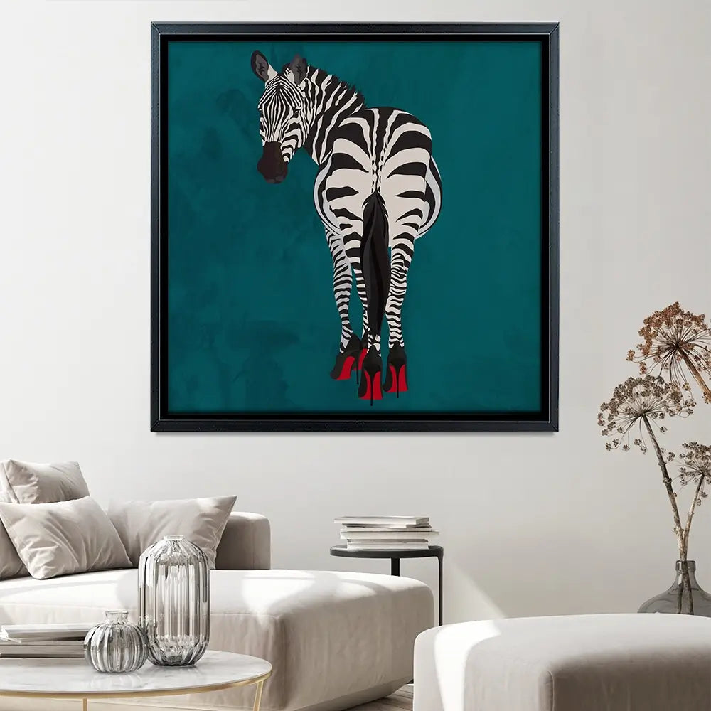 Turquoise Zebra Wearing Heels Square Canvas Print Turquoise Zebra Wearing Heels Square Canvas Print wall art product Sarah Manovski