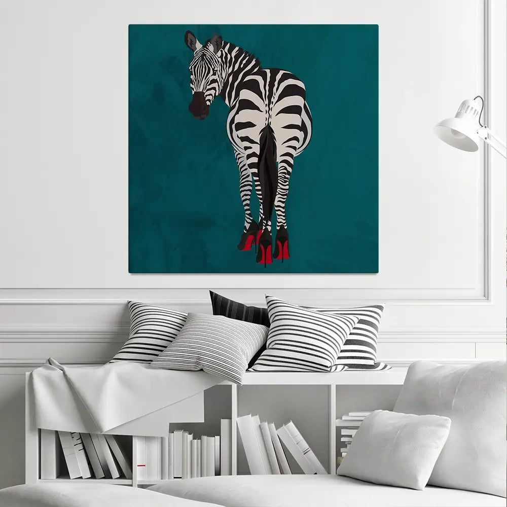 Turquoise Zebra Wearing Heels Square Canvas Print Turquoise Zebra Wearing Heels Square Canvas Print wall art product Sarah Manovski