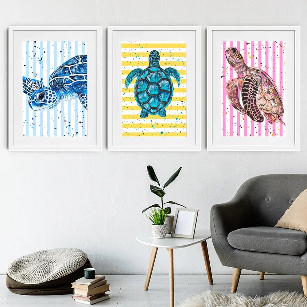 Turtle Stripes Framed Art Print Trio Turtle Stripes Framed Art Print Trio wall art product Emma LC Art