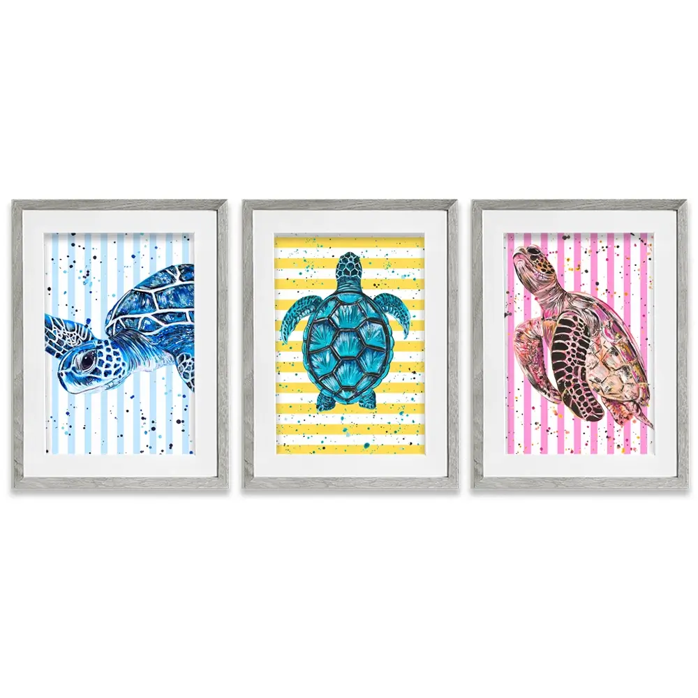 Turtle Stripes Framed Art Print Trio Turtle Stripes Framed Art Print Trio wall art product Emma LC Art