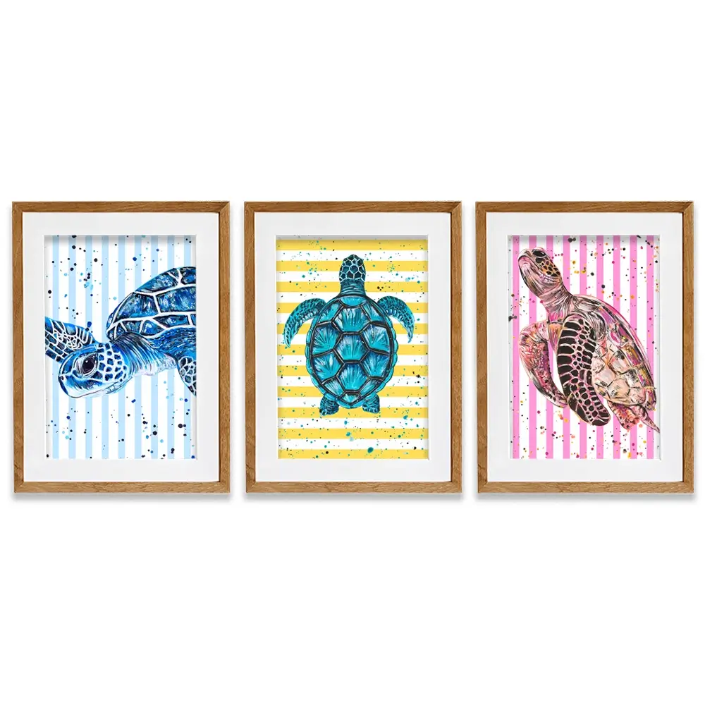 Turtle Stripes Framed Art Print Trio Turtle Stripes Framed Art Print Trio wall art product Emma LC Art