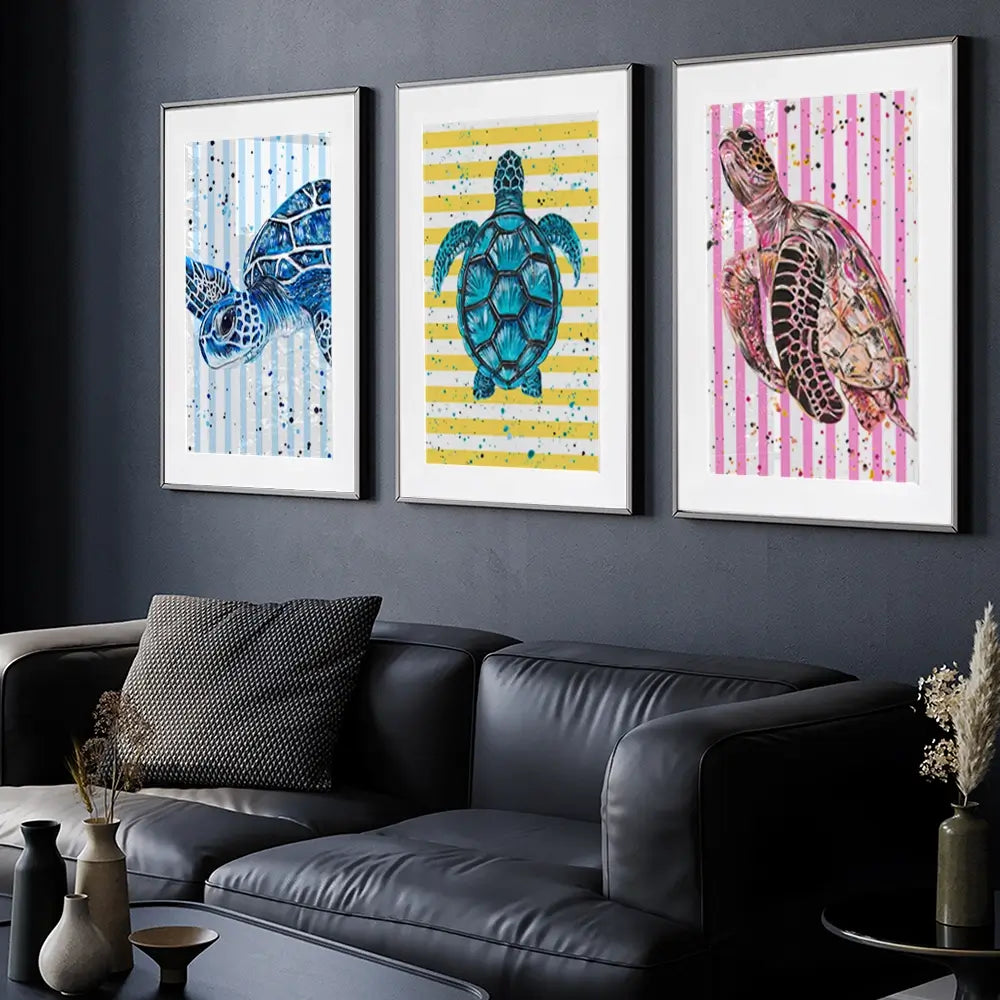 Turtle Stripes Framed Art Print Trio Turtle Stripes Framed Art Print Trio wall art product Emma LC Art
