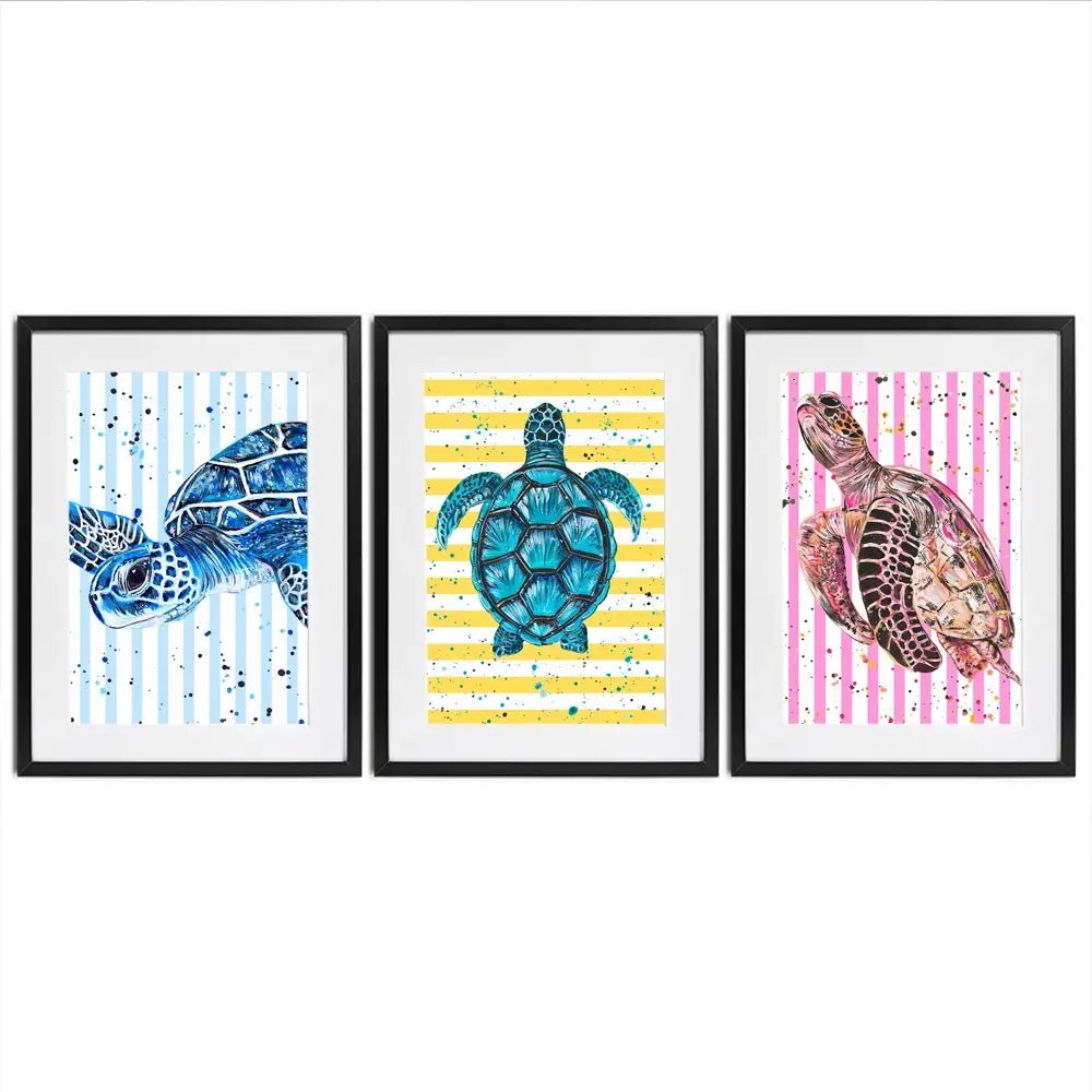 Turtle Stripes Framed Art Print Trio Turtle Stripes Framed Art Print Trio wall art product Emma LC Art