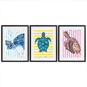 Turtle Stripes Framed Art Print Trio Turtle Stripes Framed Art Print Trio wall art product Emma LC Art