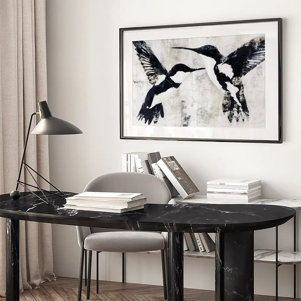 Two Birds In Flight Framed Art Print Two Birds In Flight Framed Art Print wall art product Chromatic Storm Studio