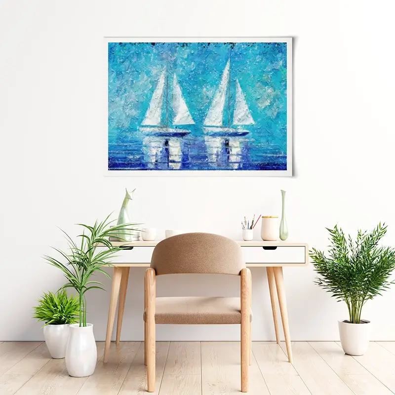 Two Boats In Blue Art Print Two Boats In Blue Art Print wall art product ChiliMili / Shutterstock