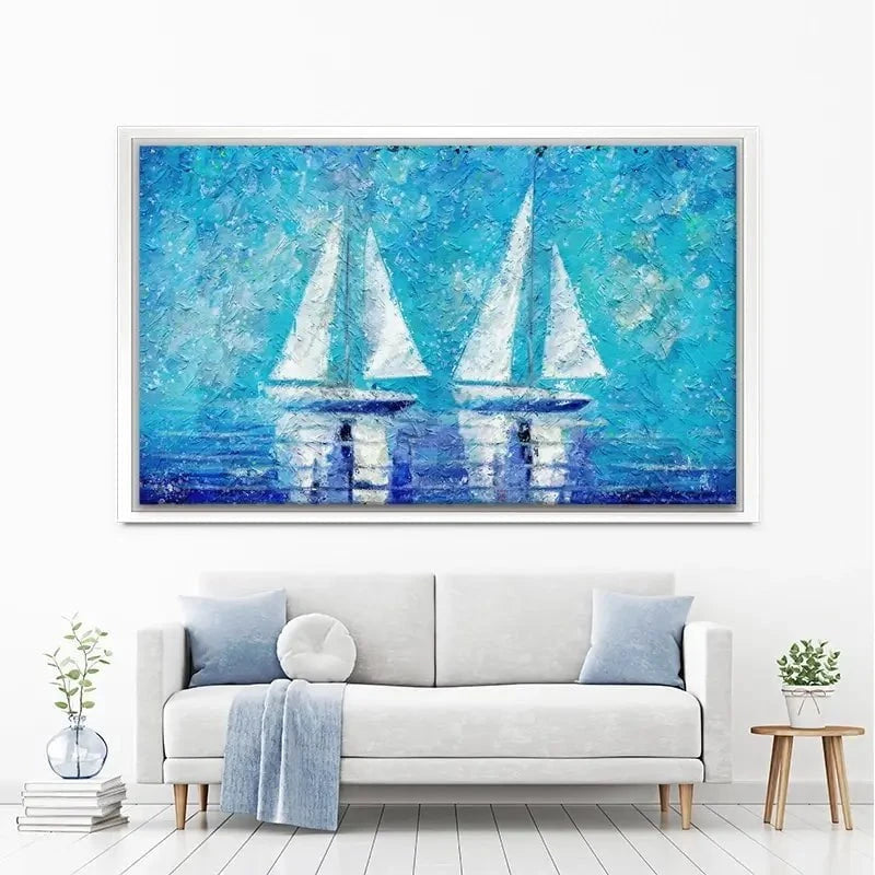Two Boats In Blue Canvas Print Two Boats In Blue Canvas Print wall art product ChiliMili / Shutterstock