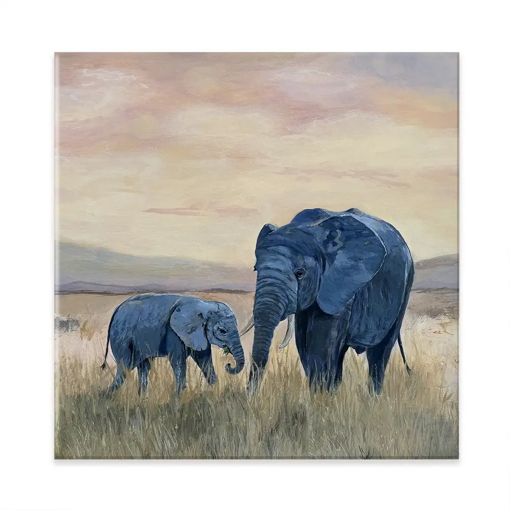 Two Elephants Square Canvas Print Two Elephants Square Canvas Print wall art product Karen Sutton