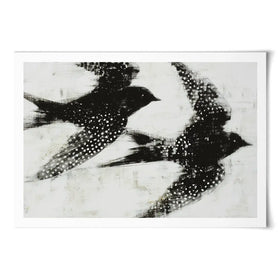 Two Songbirds In Flight Art Print Two Songbirds In Flight Art Print wall art product Chromatic Storm Studio