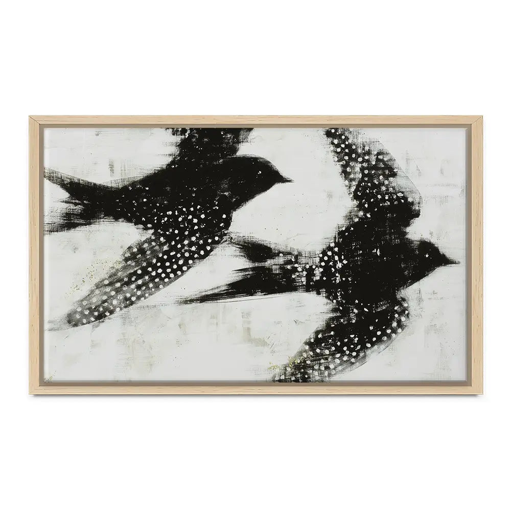 Two Songbirds In Flight Canvas Print Two Songbirds In Flight Canvas Print wall art product Chromatic Storm Studio