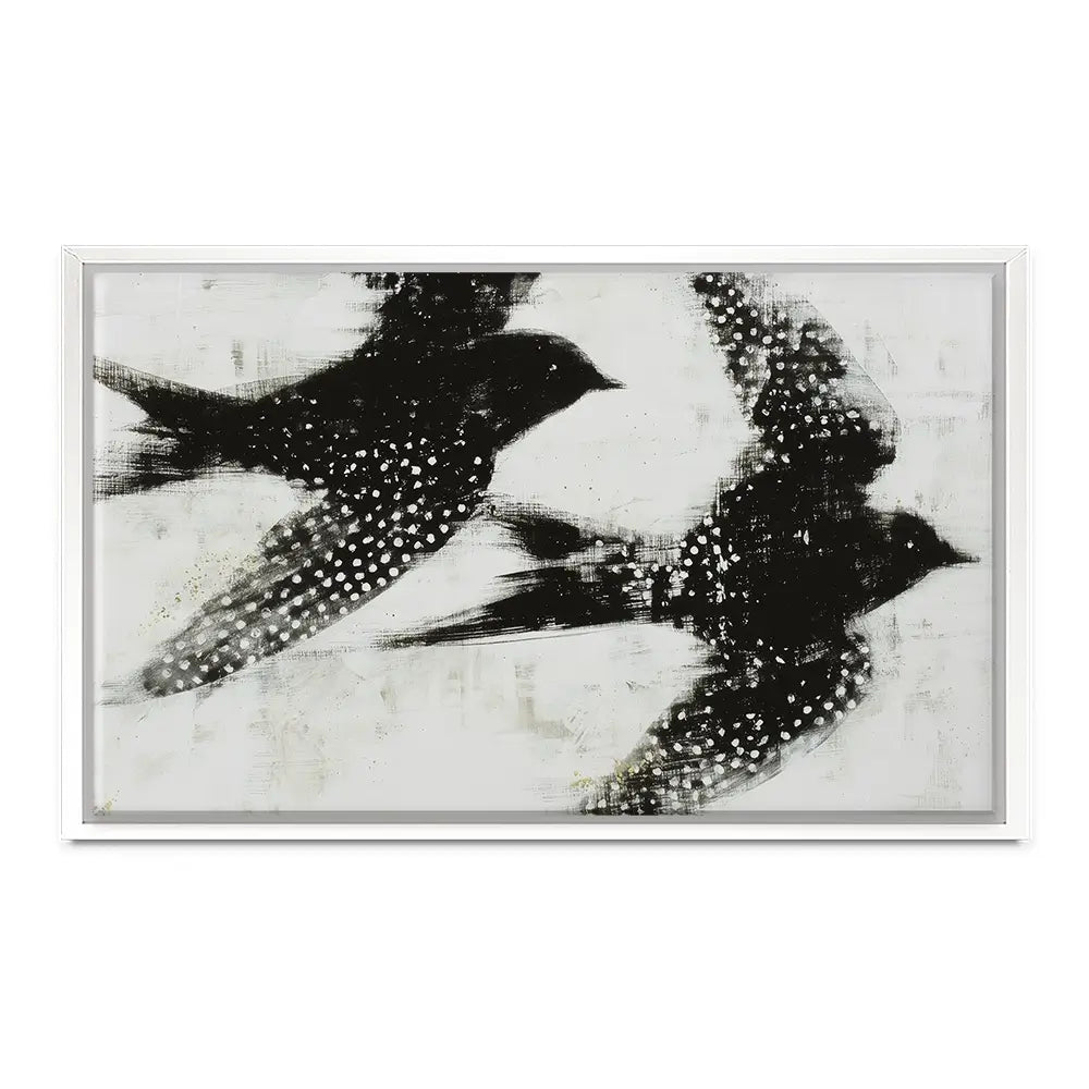 Two Songbirds In Flight Canvas Print Two Songbirds In Flight Canvas Print wall art product Chromatic Storm Studio