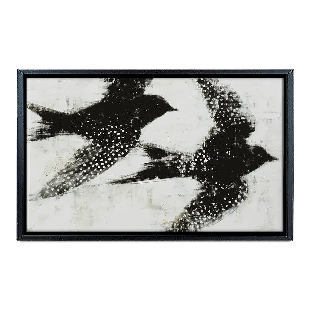 Two Songbirds In Flight Canvas Print Two Songbirds In Flight Canvas Print wall art product Chromatic Storm Studio