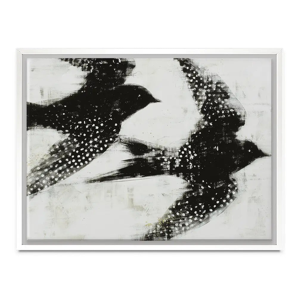 Two Songbirds In Flight Canvas Print Two Songbirds In Flight Canvas Print wall art product Chromatic Storm Studio