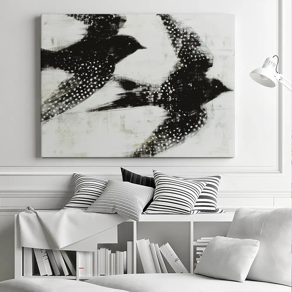 Two Songbirds In Flight Canvas Print Two Songbirds In Flight Canvas Print wall art product Chromatic Storm Studio