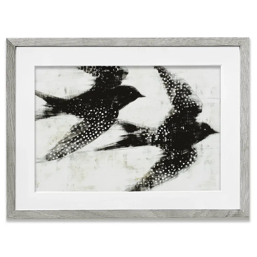 Two Songbirds In Flight Framed Art Print Two Songbirds In Flight Framed Art Print wall art product Chromatic Storm Studio