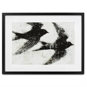 Two Songbirds In Flight Framed Art Print Two Songbirds In Flight Framed Art Print wall art product Chromatic Storm Studio