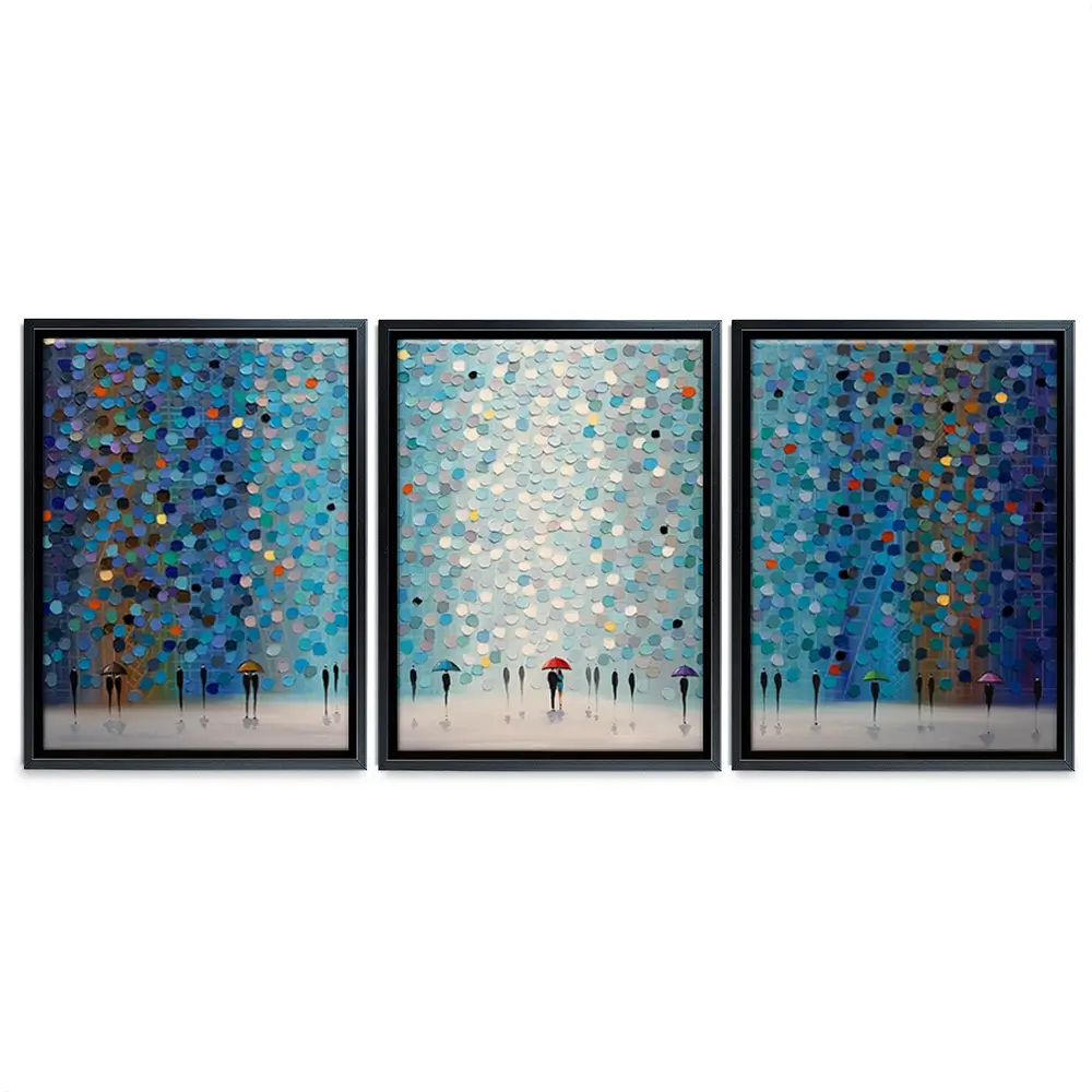 Umbrellas At Night Trio Canvas Print Umbrellas At Night Trio Canvas Print wall art product Ekaterina Ermilkina
