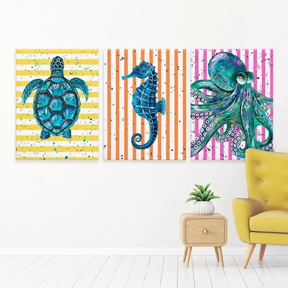 Under The Sea Striped Trio Canvas Print Under The Sea Striped Trio Canvas Print wall art product Emma LC Art
