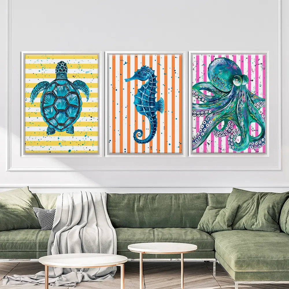 Under The Sea Striped Trio Canvas Print Under The Sea Striped Trio Canvas Print wall art product Emma LC Art