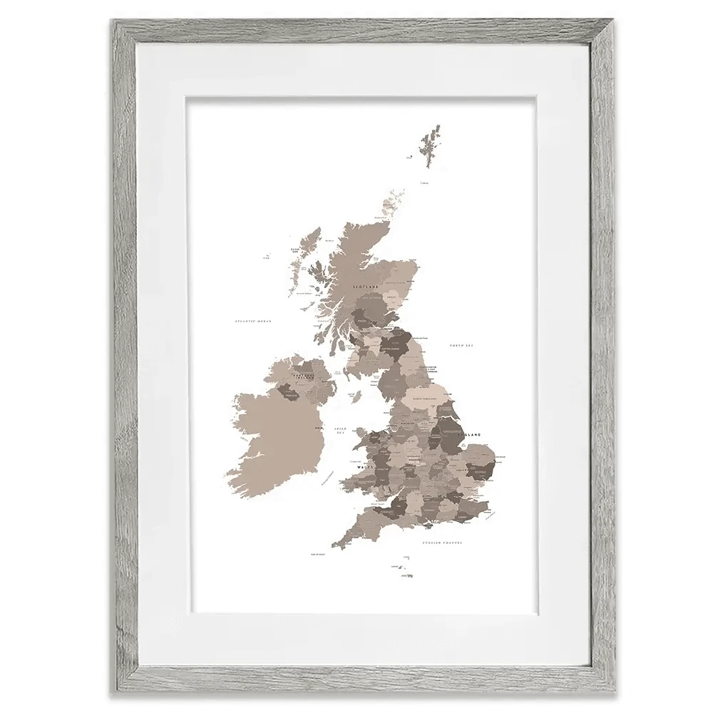 United Kingdom Sepia Map Framed Art Print United Kingdom Sepia Map Framed Art Print wall art product Independent