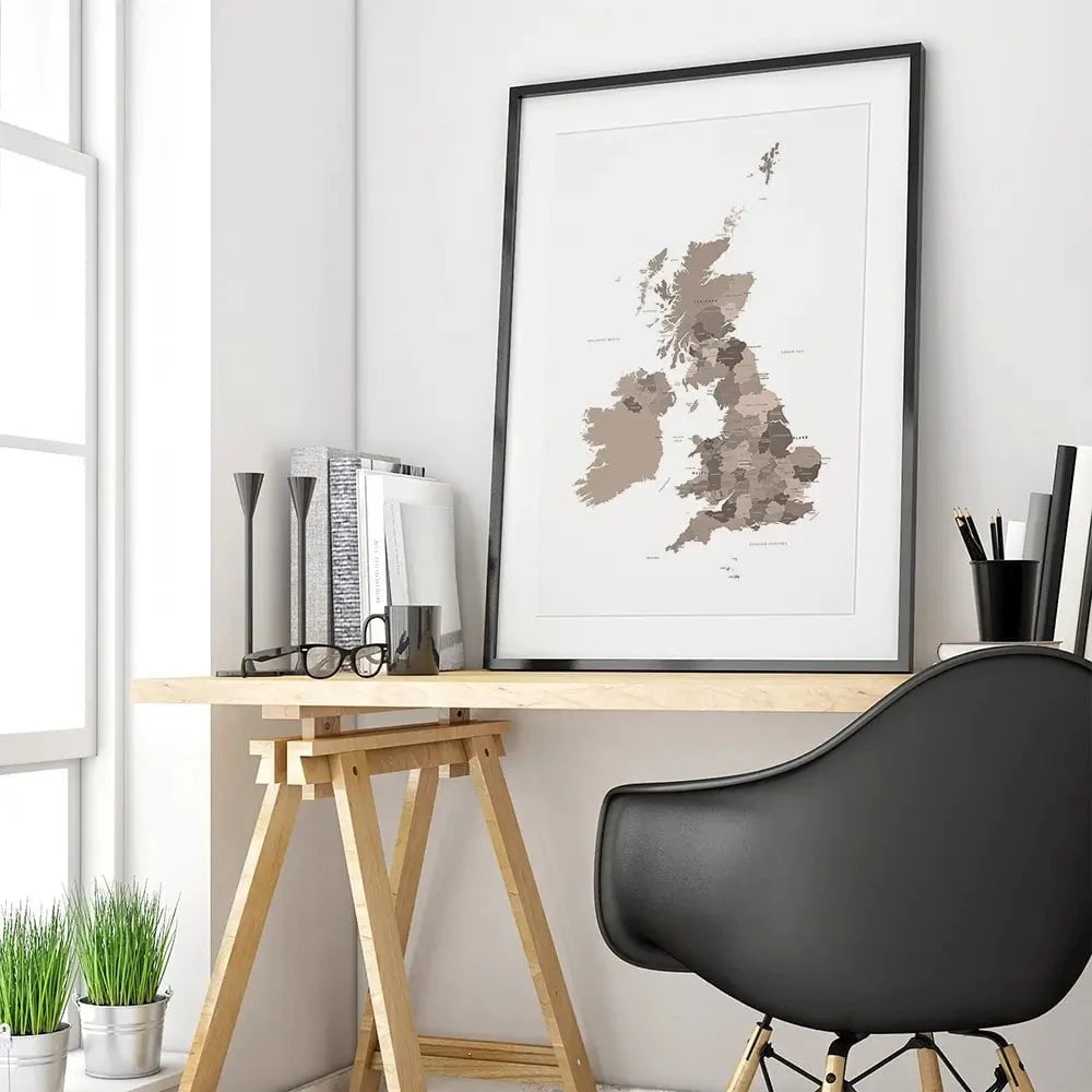United Kingdom Sepia Map Framed Art Print United Kingdom Sepia Map Framed Art Print wall art product Independent