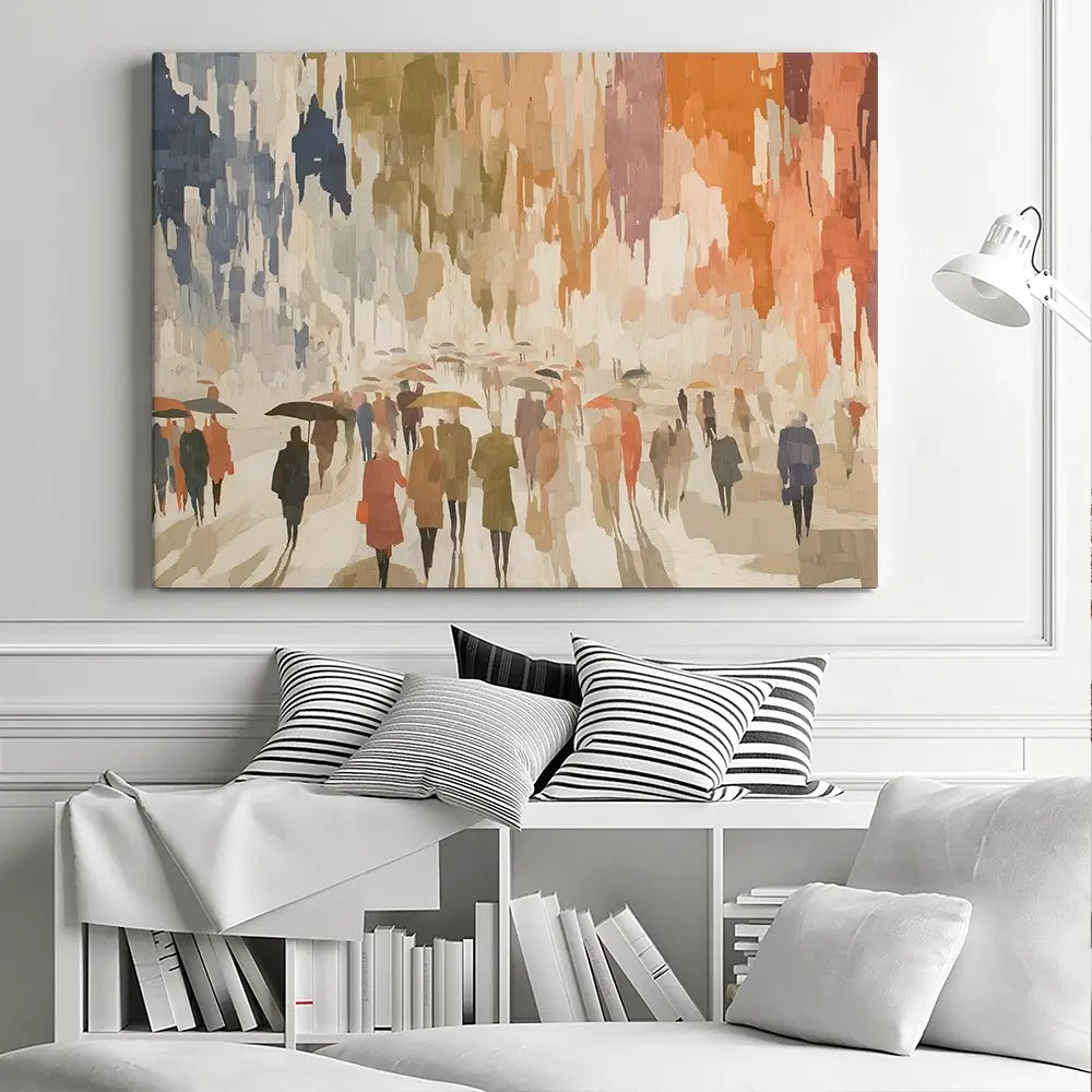 Urban Rainy Promenade Canvas Print Urban Rainy Promenade Canvas Print wall art product Chromatic Storm Studio