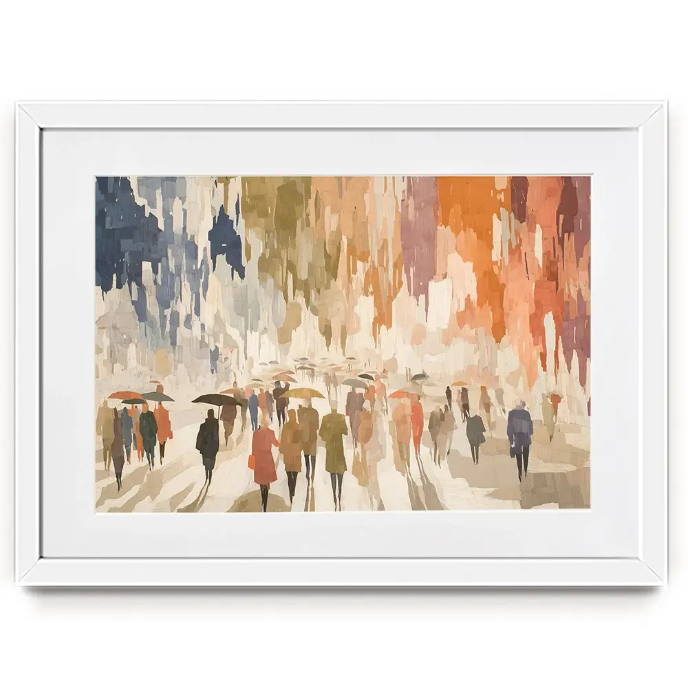 Urban Rainy Promenade Framed Art Print Urban Rainy Promenade Framed Art Print wall art product Chromatic Storm Studio