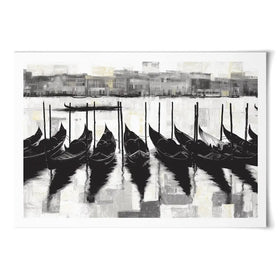 Venetian Lagoon Gondolas At Dock Art Print Venetian Lagoon Gondolas At Dock Art Print wall art product Chromatic Storm Studio