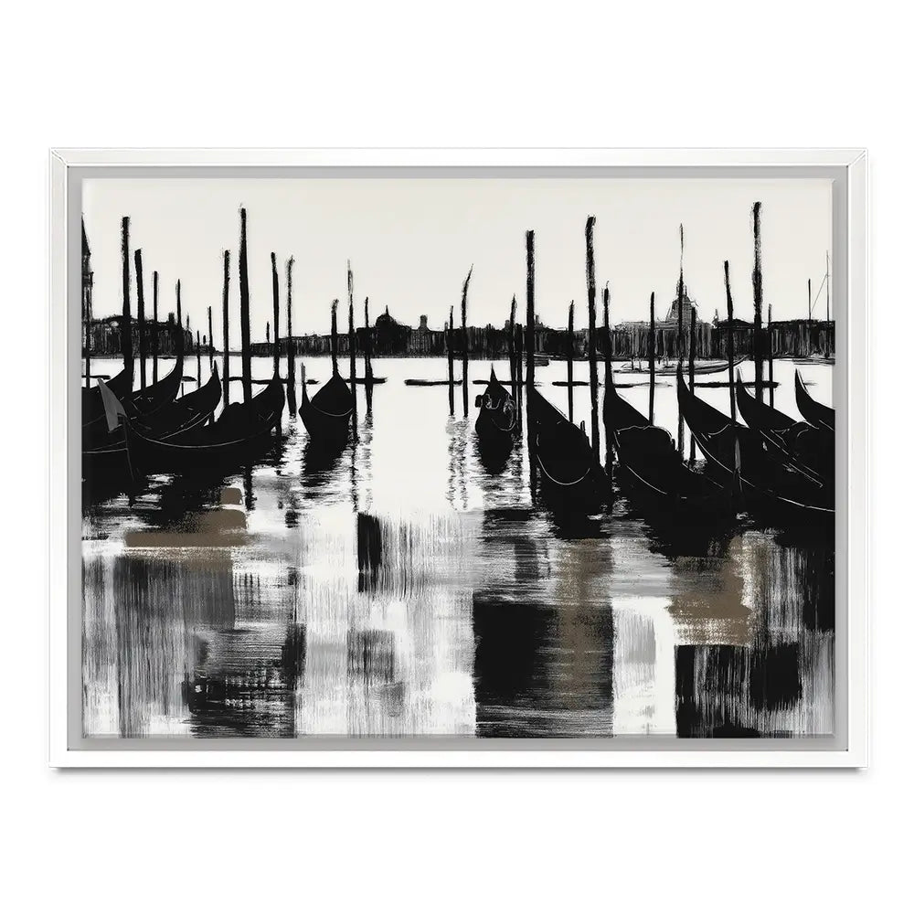 Venice Gondolas And Mooring Poles Canvas Print Venice Gondolas And Mooring Poles Canvas Print wall art product Chromatic Storm Studio